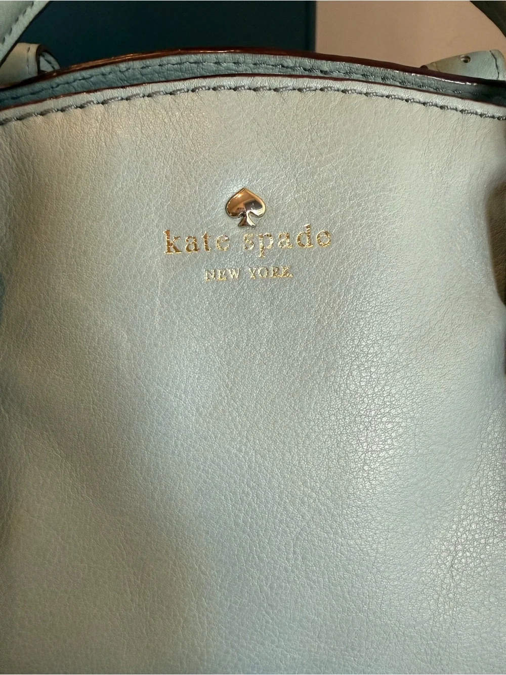 kate spade light blue leather satchel with gold toned hardware